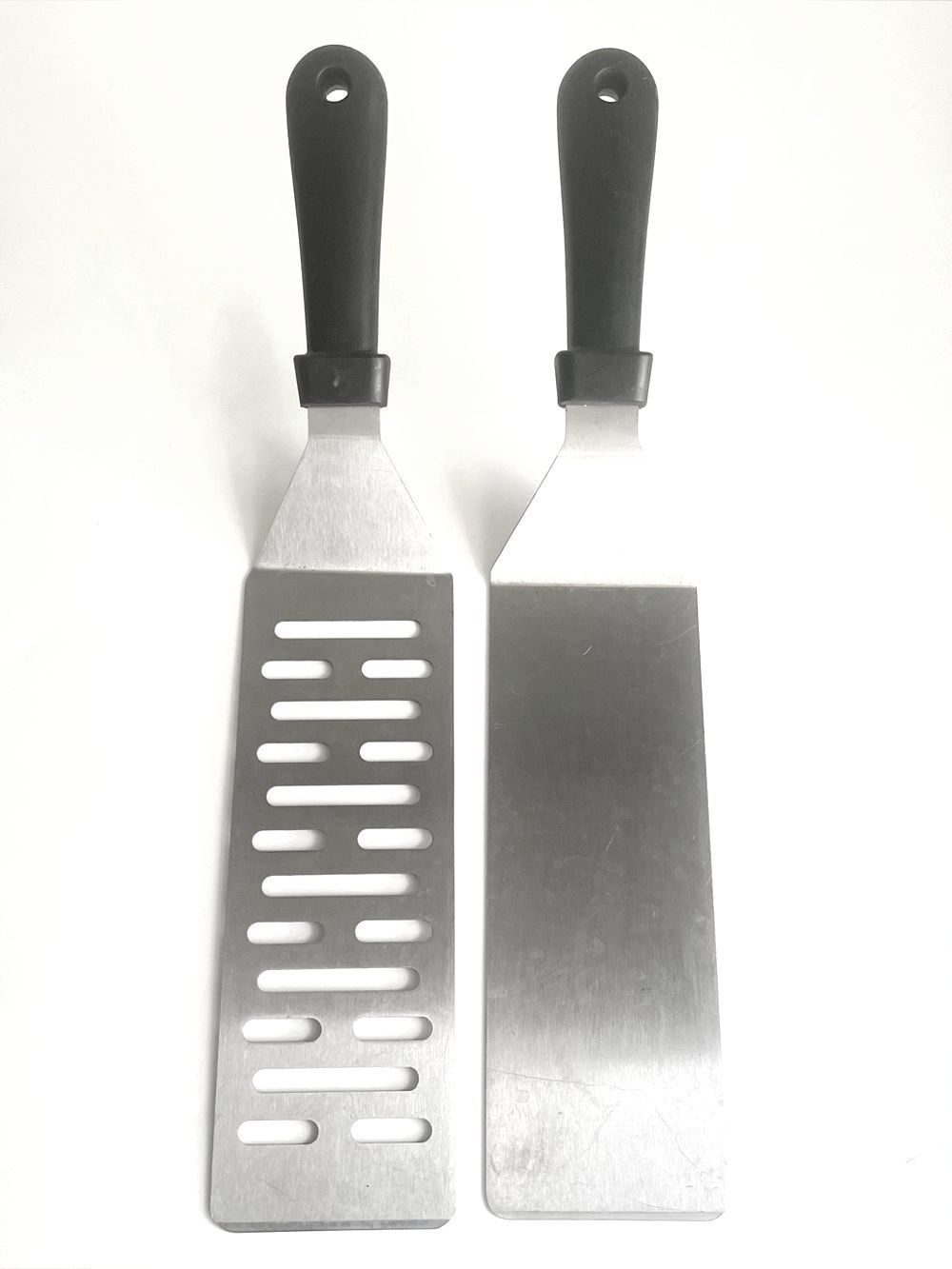 Set of 2 Stainless Steel Grill/Flipper Spatulas with Black Handles